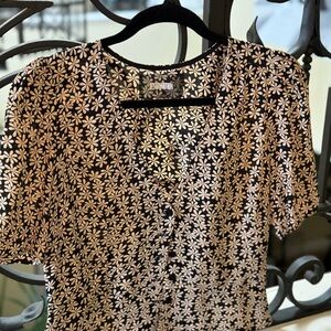Reformation Black Top with Cream Daisy Print